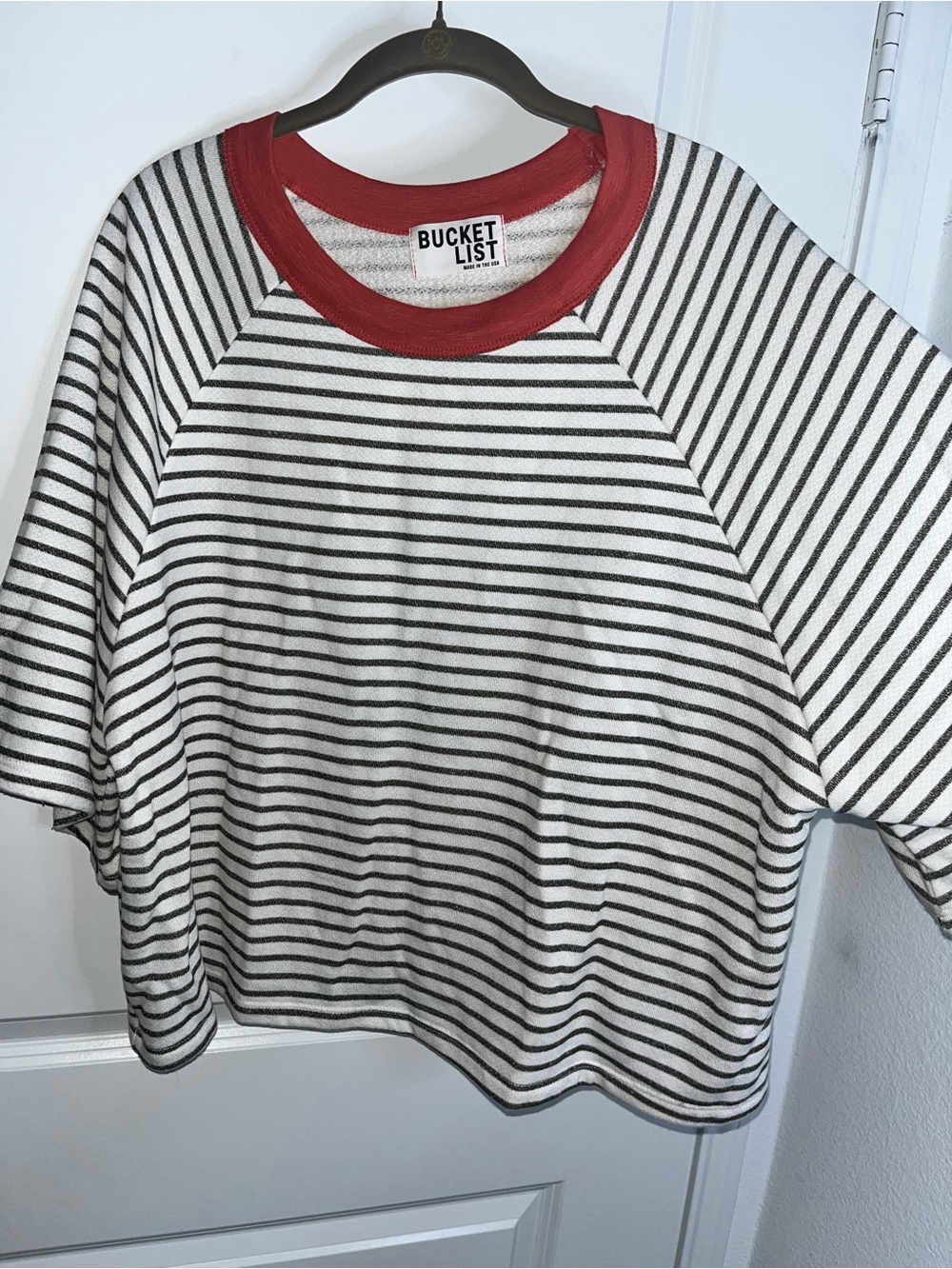 Bucket List Cotton Terry Cloth Lined Striped Cropped Oversize Casual Beach Top L - Picture 5 of 10